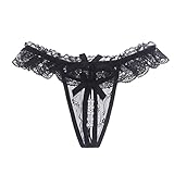 Sekexi Women's Sexy Pendant Pearl G String Low Waist Thongs Underwear Erotic Panties Black