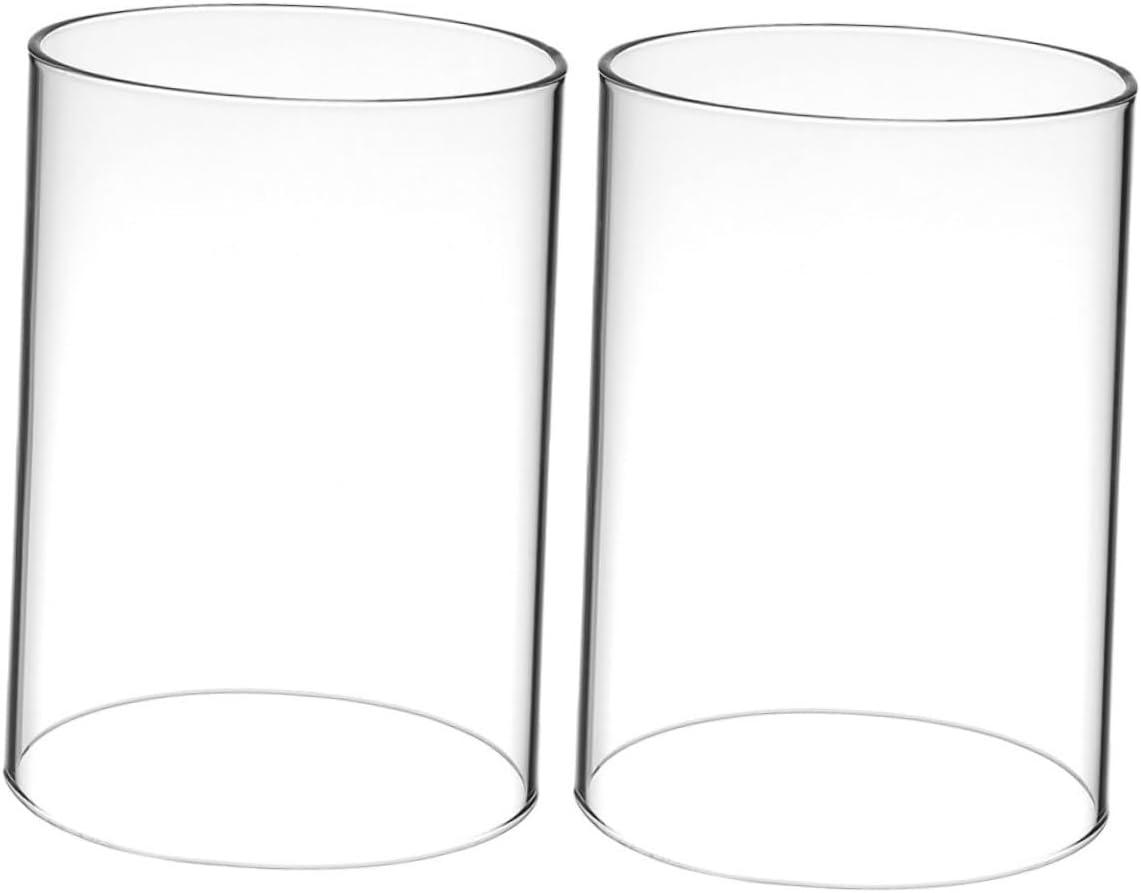 2pcs Clear Glass Candle Chimney Shades Hurricane Candle Holders Transparent Cylinder Covers for Indoor Outdoor Dining Patio Wedding Party Decor