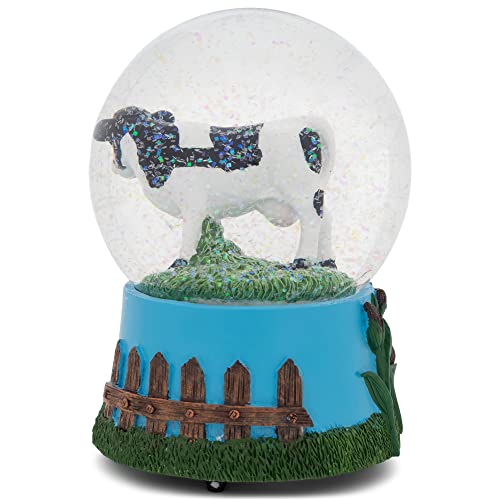 Elanze Designs Cow And Farm Green 100Mm Musical Glitter Snow Globe Plays Tune Born Free #TOP2