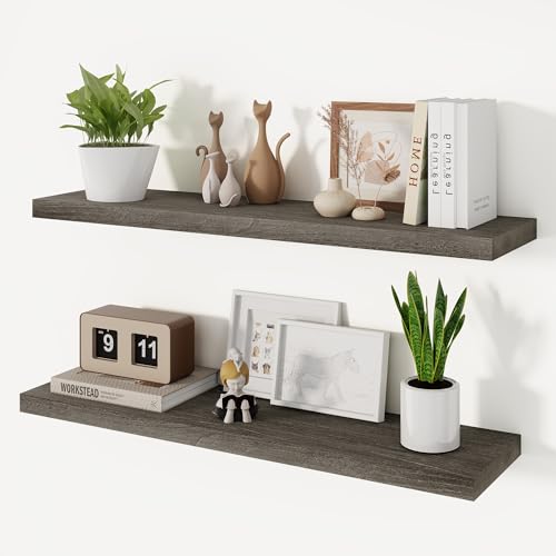 Image of Vivelove Elm Wood Floating Shelf 36x8 inch Set of 2, Grey