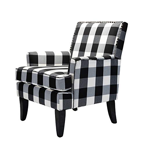 Hulala Home Modern Accent Chair With Arms And Wooden Legs, Mid Century Accent Chair Armchair High Back Rest, Padded Armrest And Comfortable Cushioned Seat For Living Room (Buffalo Black) #TOP2