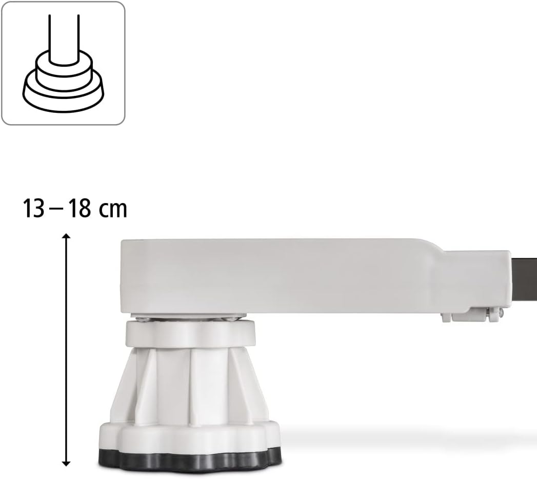 Agara nso view of the Xavax 00110232 base's adjustable foot, showing the 13-18 cm height range.