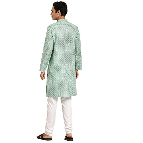 Image of SOJANYA (Since 1958 Men's Cotton Linen Blue Foil Printed Kurta and White Pyjama Set