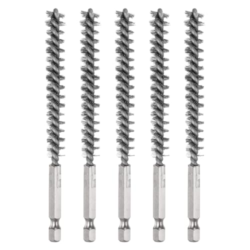 HARFINGTON 5Pcs Bore Brush Stainless Steel 9mm Dia Cleaning Twisted Wire Brush Tube Pipe Cleaner with Handle 1/4 Inch Hex Shank for Tubes, Ports, Bearings
