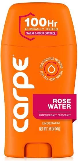 New Carpe Women's 100HR Sweat & Odor Control Antiperspirant Deodorant, Rose Water, 1.76oz, pack 1