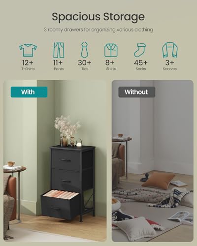 Image of SONGMICS BELLAH Collection - Dresser for Bedroom, Chest of Drawers, Storage Organizer Unit, Closet, Entryway, Steel, 3 Drawers, Modern, Ink Black and Ebony Black ULGS313B01S