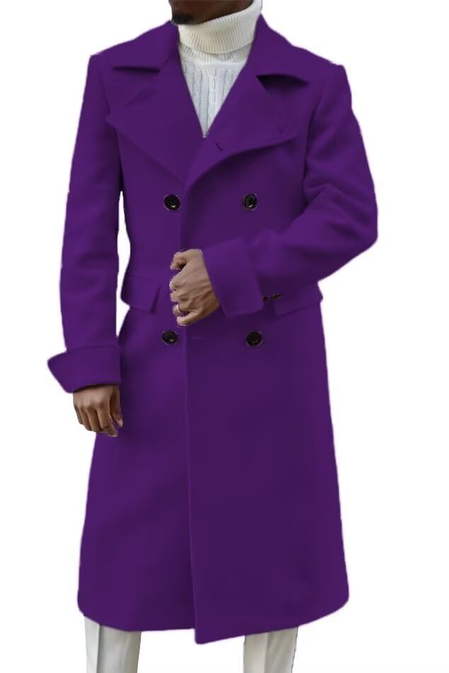 Men's Wool Overcoat Double Breasted Classic Wide Notch Lapel Trench Coat Warm Overcoat ASDF13 ASDF13