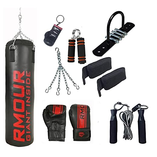 IWIN Unfilled Heavy SRF Punching Bag with Hanging Chain, Boxing Gloves, Ceiling Hook, Hand Wraps, Skipping Rope, Boxing Chain Keyring & Hand Gripper (Black, 4 FEET) Combo of 9 Piece