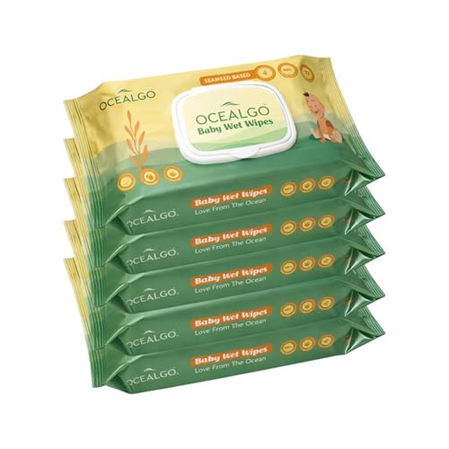 Image of Seaweed Baby Wipes (5pk) | 99% Pure Water, Aloe Vera & Vitamin E | Gentle for Face & Body | Hydrating, Alcohol-Free & Dermatologically Tested | Extra Smooth Design for Newborn Skin | 72 wipes