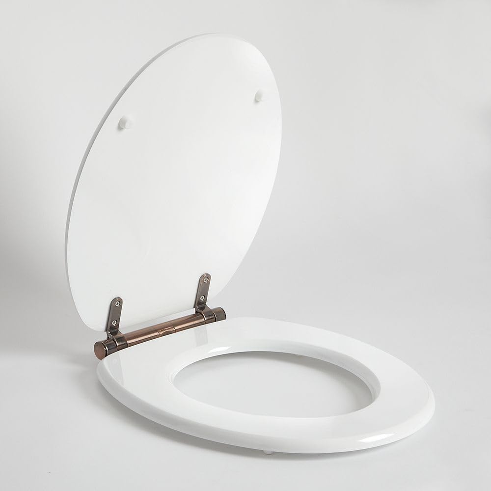 Milano Oil Rubbed Bronze Richmond 375Mm X 435Mm White Toilet Wc Seat Top Fix Bronze Soft Close Hinges