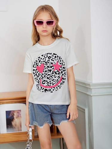 Image of WDIRARA Girl's Leopard Graphic T Shirt Crew Neck Short Sleeve Tee Shirts Cute Tops