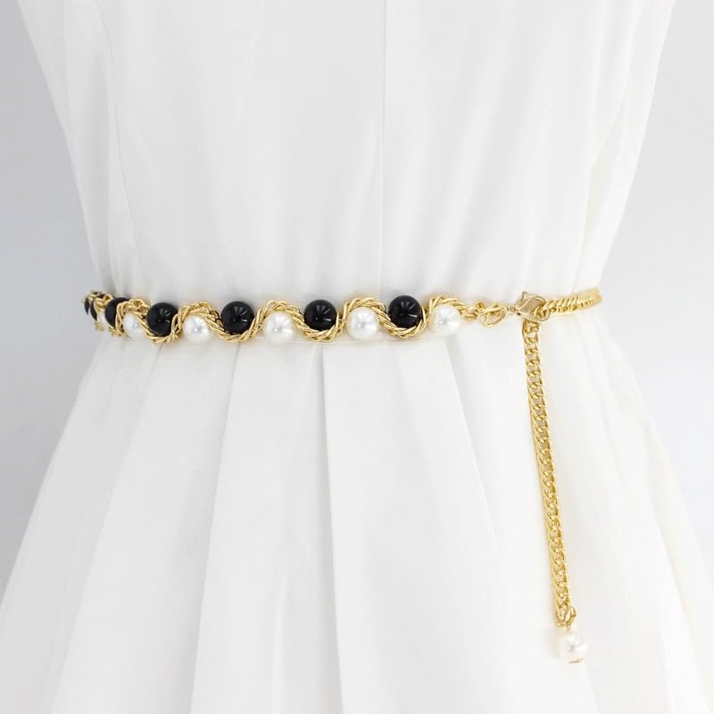 Women's Sweet Pearl Inlaid Waist Chain Dress Hook Decoration Thin Belt Women2
