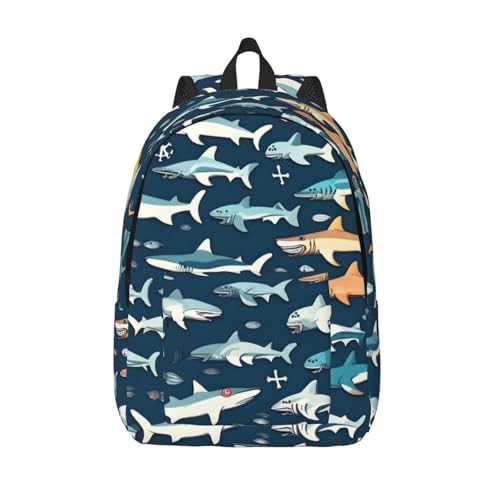 Sac à dos en toile polyvalent pour le travail et la randonnée avec motif imprimé requins