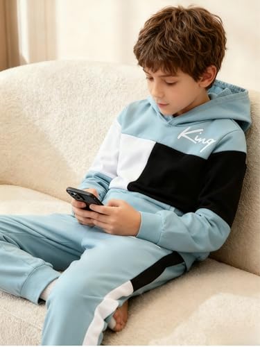 Image of Boys Sweatsuit Long Sleeve Color Block Hoodie Sweatshirt and Jogger Pants 2PC Sets Fall Clothes (Sizes: 4-8)