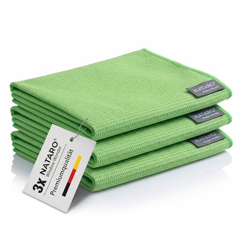 NATARO® 3 Stück Window Wonder – Premium Fenstertuch - Microfasertuch & Glastuch, streifenfrei, fusselfrei – Trockentuch für Glas, Spiegel, Scheiben – 60x40 cm NATARO® 3 Stück Window Wonder – Premium Fenstertuch - Microfasertuch & Glastuch, streifenfrei, fusselfrei – Trockentuch für Glas, Spiegel, Scheiben – 60x40 cm