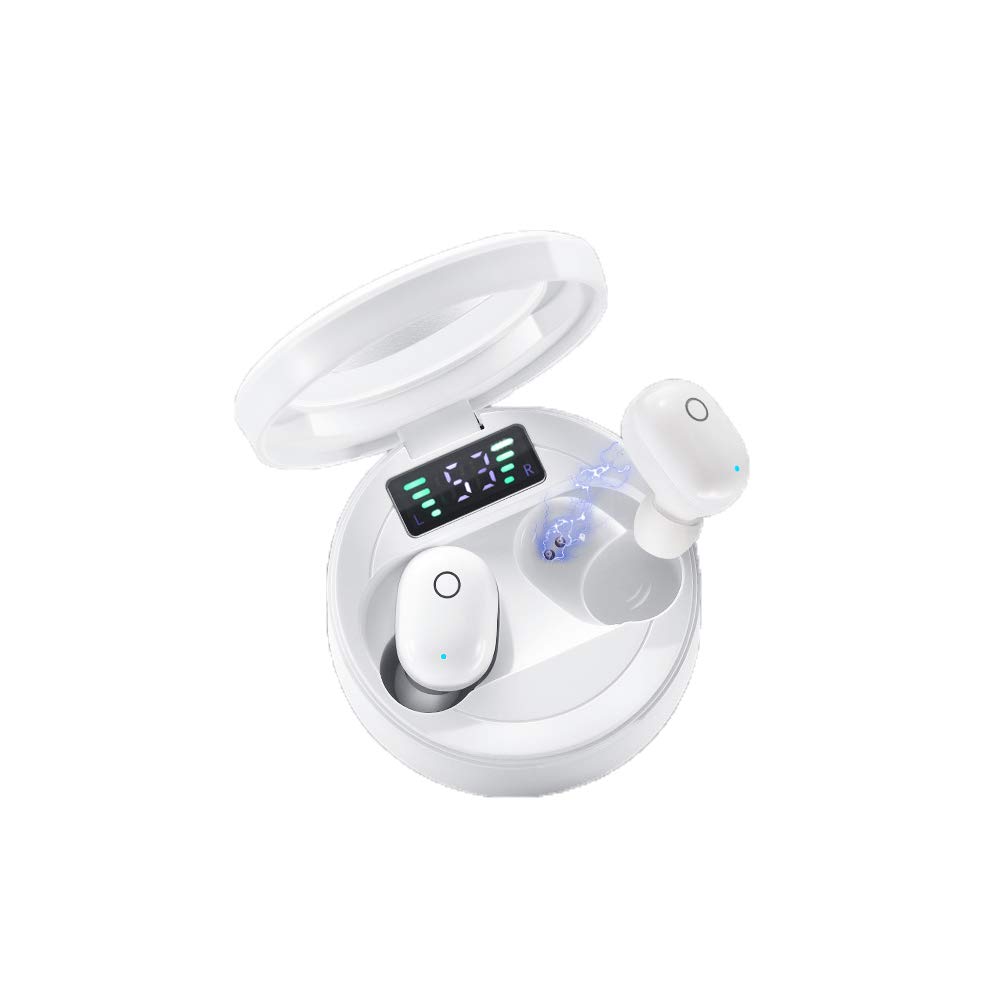 Mini zestaw słuchawkowy Bluetooth, niewidoczne bezprzewodowe słuchawki douszne z mikrofonem bezprzewodowe słuchawki douszne Bluetooth, wysoka rozdzielczość audio głęboki bas, stereo mikrofon wodoodporne słuchawki douszne, białe