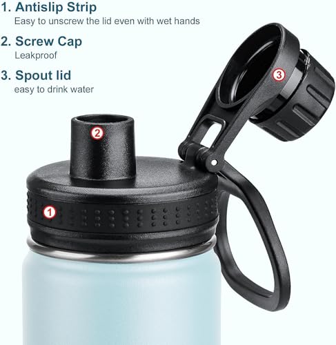 Image of koodee Insulated Water Bottle, 32 oz Stainless Steel Double Wall Vacuum Wide Mouth Sport Bottle with Leakproof Spout Lid (Bby Blue)