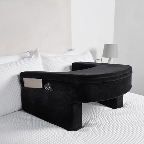 OHS Gaming Cushion for Bed Armrest Laptop Lap Desk Pillow for Sitting in Bed Sofa Floor Portable Lightweight Soft Foam Reading Pillow with Side Pockets Black