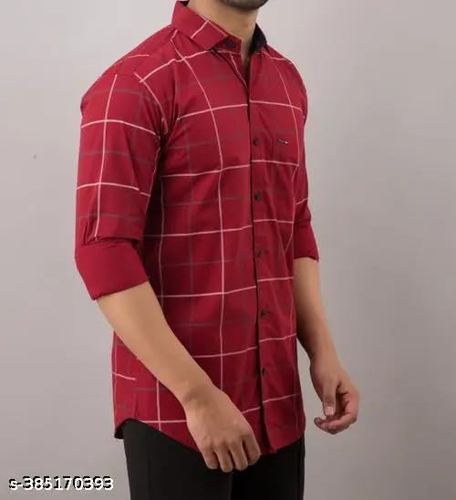 Image of Men's Cotton Casual Shirt, Brown, Full Sleeves, Regular Fit
