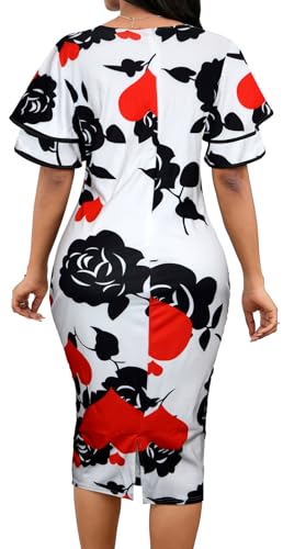 VisiChenup Women's Sexy African Pencil Dress Ruffles Sleeve Bodycon Midi Dresses2