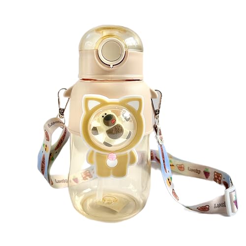 Image of 650 ml water bottle for kids sipper bottle with straw for school cute bottles for girls and boys soft sipper for kids (Brown)