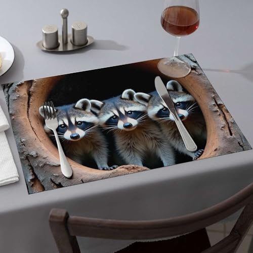 Set de table jaune raton laveur lavable pour protéger la table des taches et des rayures