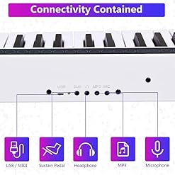 Piano Portable 61 Touches, Clavier Bluetooth à Touches tactiles numériques, Haut-parleurs intégrés, livré avec Alimentation et Sac Portable. (Color : White) – Image 3