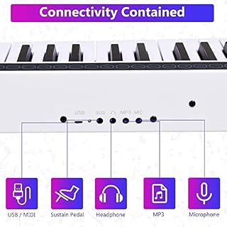 Piano Portable 61 Touches, Clavier Bluetooth à Touches tactiles numériques, Haut-parleurs intégrés, livré avec Alimentation et Sac Portable. (Color : White) - Les Beatles, Paul McCartney, John Lennon, RIngo Starr, George Harrison Piano Portable 61 Touches, Clavier Bluetooth à Touches tactiles numériques, Haut-parleurs intégrés, livré avec Alimentation et Sac Portable. (Color : White) – Image 3
