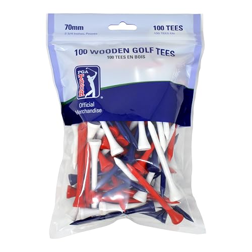 PGA Tour   Paquete de 100 Tees de Golf de 7 cm, en Madera, Rojo/Blanco/Azul