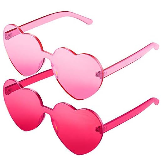 Maxdot 2 Pieces Heart Shape Rimless Sunglasses Transparent Candy Color Frameless Glasses Love Eyewear (Rose Red, Pink)