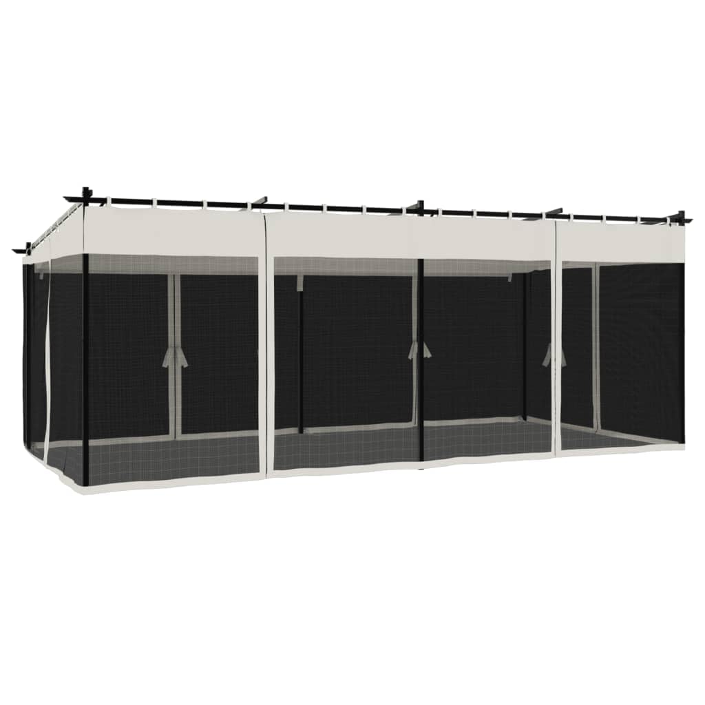 Pawilon ze ściankami siatkowymi, kremowy, 6 x 3 m, stal i rama aluminiowa, 4 ściany boczne z siatki z zamkiem błyskawicznym, odporny na warunki atmosferyczne pawilon ogrodowy jako źródło cienia i