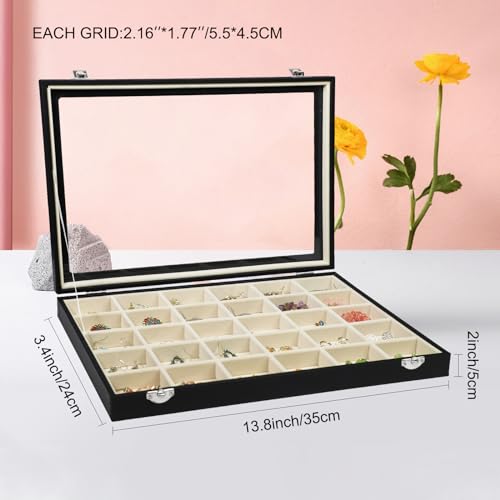 Stratalife Earring Organizer Jewelry Holder Organizer Drawer Earring Storage Jewelry Tray with Clear Lid Ring Box for Women Girls Anti Tarnish 30 Grid (Beige Black) 5
