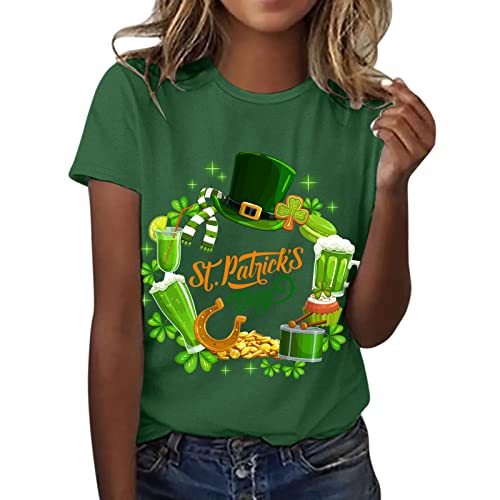 Camiseta para mujer del Día de San Patricio, camiseta informal con estampado feliz, manga corta, cuello en O, blusa a la moda, informal, camisetas de leopardo, leggins para niños, verde, M