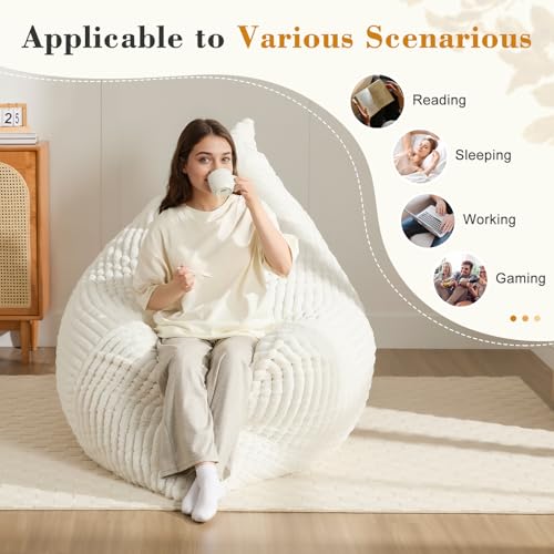 3-in-1 Giant Bean Bag Chair for Adults & Kids, Convertible Floor Sofa to Mattress, High-Density Foam Chair Bed with Washable Cover, Multi Functional Lounge Couch for Bedroom, Living Room (Beige) by Gericco - Image 3