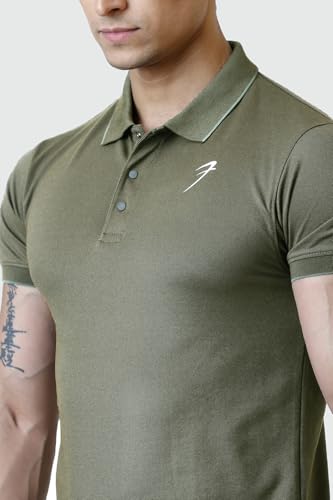 Image of FUAARK Men Slim Fit Pique Aura Polo Tshirt with Short Sleeves & Reflective Chest Logo -