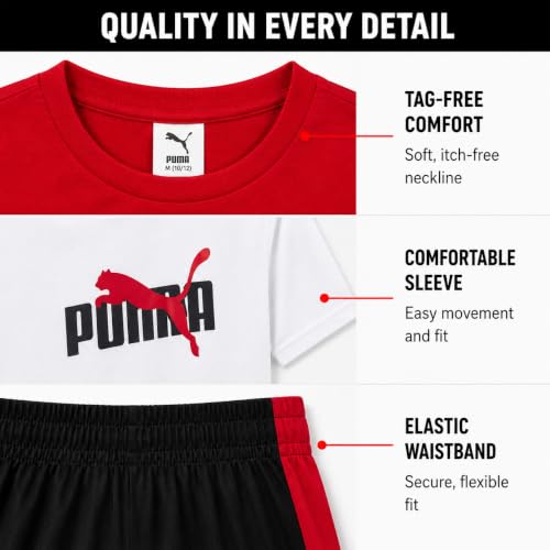 Image of PUMA Boys Active Shorts Set - 3 Piece Performance T-Shirt, Dry Fit Tank Top, and Gym Shorts - Activewear Set for Boys (4-16)
