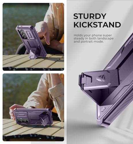 Image of Dexnor for Samsung Galaxy S24 Case with Built-in Slide Camera Cover & Screen Protector & Kickstand, Heavy-Duty Shockproof Rugged Case Full-Body Bumper Protective Cover for Galaxy S24 (2024),Purple