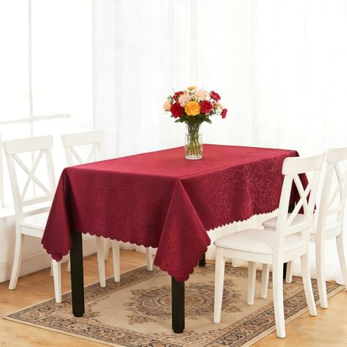 TMZELOA Nappe carrée 140 x 140 cm Rouge déperlante et Lavable en Polyester avec Motif et Ourlet. Facile à Nettoyer, idéale pour Un Usage Quotidien Les...