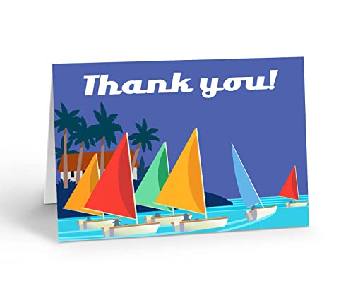 Image of Stonehouse Collection | Personalized Nautical Colorful Sailboats | Thank You Boating Note Cards | 24 Customized Boxed Note Cards & Envelopes - Nautical Cards (Personalized)