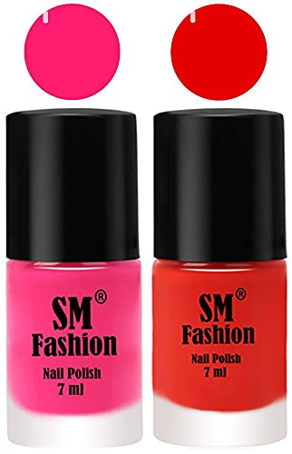 Image of Long Lasting Nail Polish | Nail Paint Combo 7 ml Each) - Set of 2 Deep Pink-Fire Orange