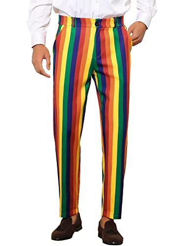Lars Amadeus Rainbow Pants for Men's Regular Fit Flat Front Color