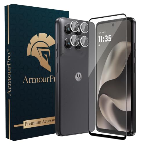 Image of ArmourPro Edge to Edge Tempered Glass for Motorola G77 Power with Silver Camera Ring Guard, 9H Screen Protector, Anti-Scratch, Anti-Fingerprint, Bubble-Free Installation Kit