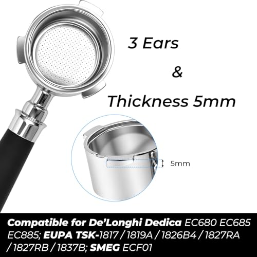 Image of 51mm Bottomless Portafilter Kit, Espresso Accessories Kit includes Puck Screen, WDT Tool, Espresso Dosing Funnel, Double Shot Filter Basket (Black, 51mm Fits DeLonghi / 3 Ears)