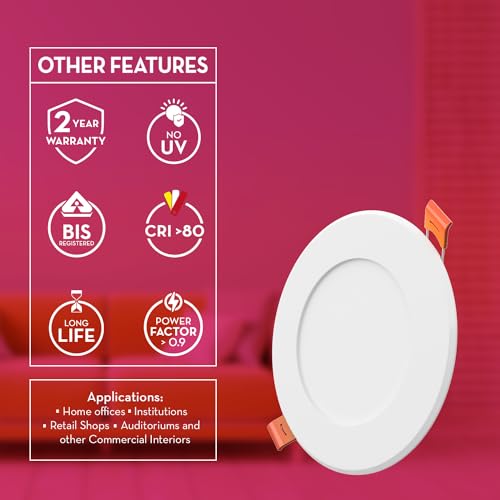 Image of Crompton Star Slim Recessed Downlighter 12W Round Cool Day Light | Pack of 1 | False Ceiling required, Cutout: 6 inch | For Hall, Bedroom, Kitchen, Office, Store