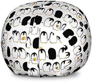 Ambesonne Penguins Storage Toy Bag Chair, Themed Cartoon Arctic Animals Holding Hands, Stuffed Animal Organizer Washable Bag, Large Size, Charcoal Grey Marigold