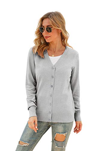 Image of VIISHOW Women Long Sleeve Button Down V Neck Lightweight Basic Knit Sweater Cardigan