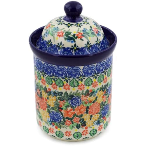 Authentic Polish Pottery Cookie Jar Signature UNIKAT in Red Bouquet Design Handmade in Boles?awiec Poland by Ceramika Artystyczna + Certificate of Authenticity