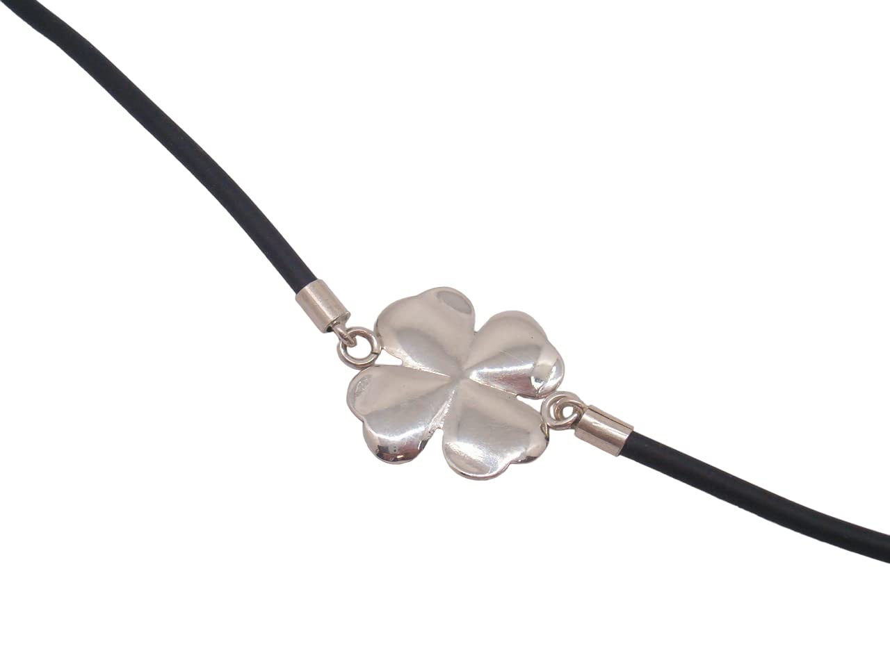 Quadrifoglio : Braccialetto in Argento 925 e Caucciù con Portafortuna - Bracciale Fortuna -