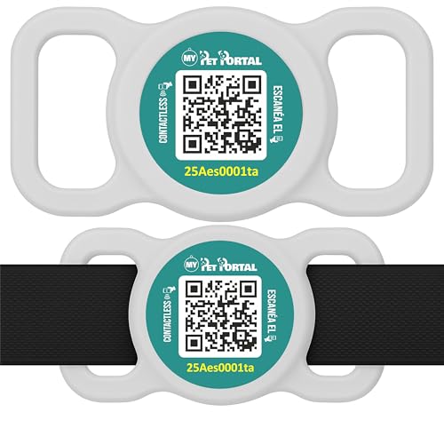 Placa identificativa Perros y Gatos con Código QR + NFC | Chapa identificativa perro | Perfil Online sin Suscripción | Resistente e Impermeable (Con agarre de silicona)