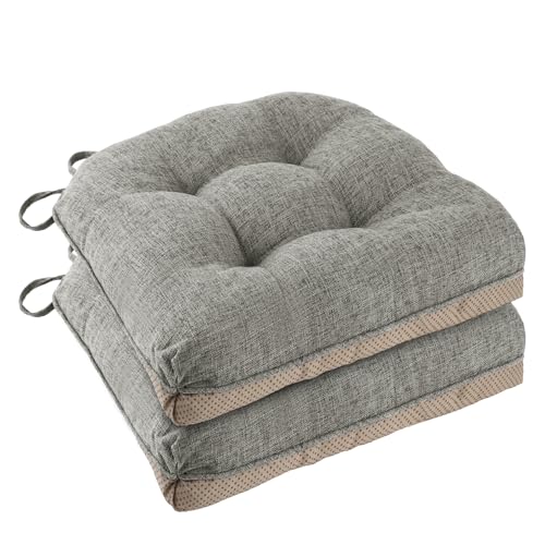 FlyGulls Chair Cushions for Dining Chairs 2 Pack Non Slip Kitchen Chair Cushions 18"x18"x3" Turfted Chair Pads Comfortable and Soft Seat Cushion with Ties, Light Grey - Cosy Home Interiors FlyGulls Chair Cushions for Dining Chairs 2 Pack Non Slip Kitchen Chair Cushions 18"x18"x3" Turfted Chair Pads Comfortable and Soft Seat Cushion with Ties, Light Grey